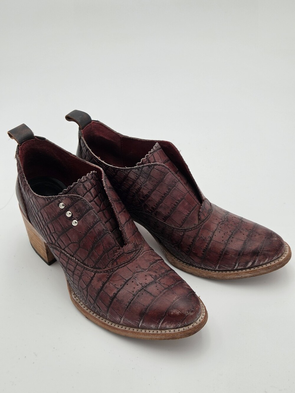 Freebird by Steven - Sadie Slip On Burgundy Croc-Embossed Leather Ankle Boots